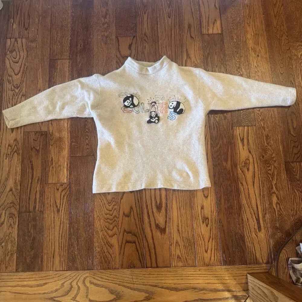 VTG United Colors of Benetton Womens 34" Lambswool Short Sweater 90's Panda - Picture 2 of 16